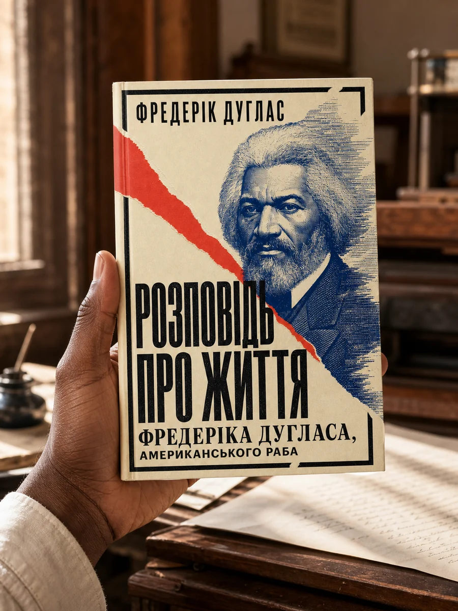 Українське видання книги Фредеріка Дугласа в руці читача