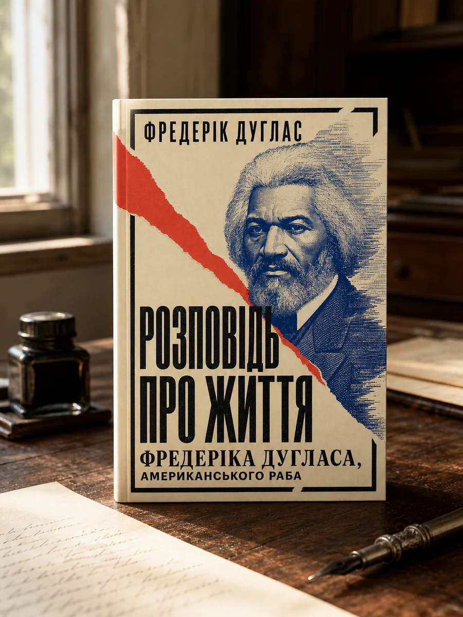Книга Фредеріка Дугласа у стриманій історичній сцені з письмовим столом